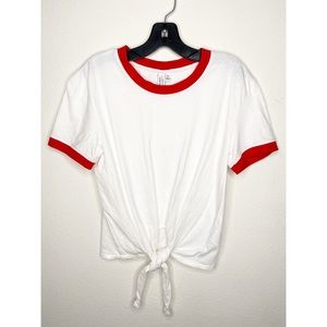& Other Stories Ringer Tee White Red Tie Top Small